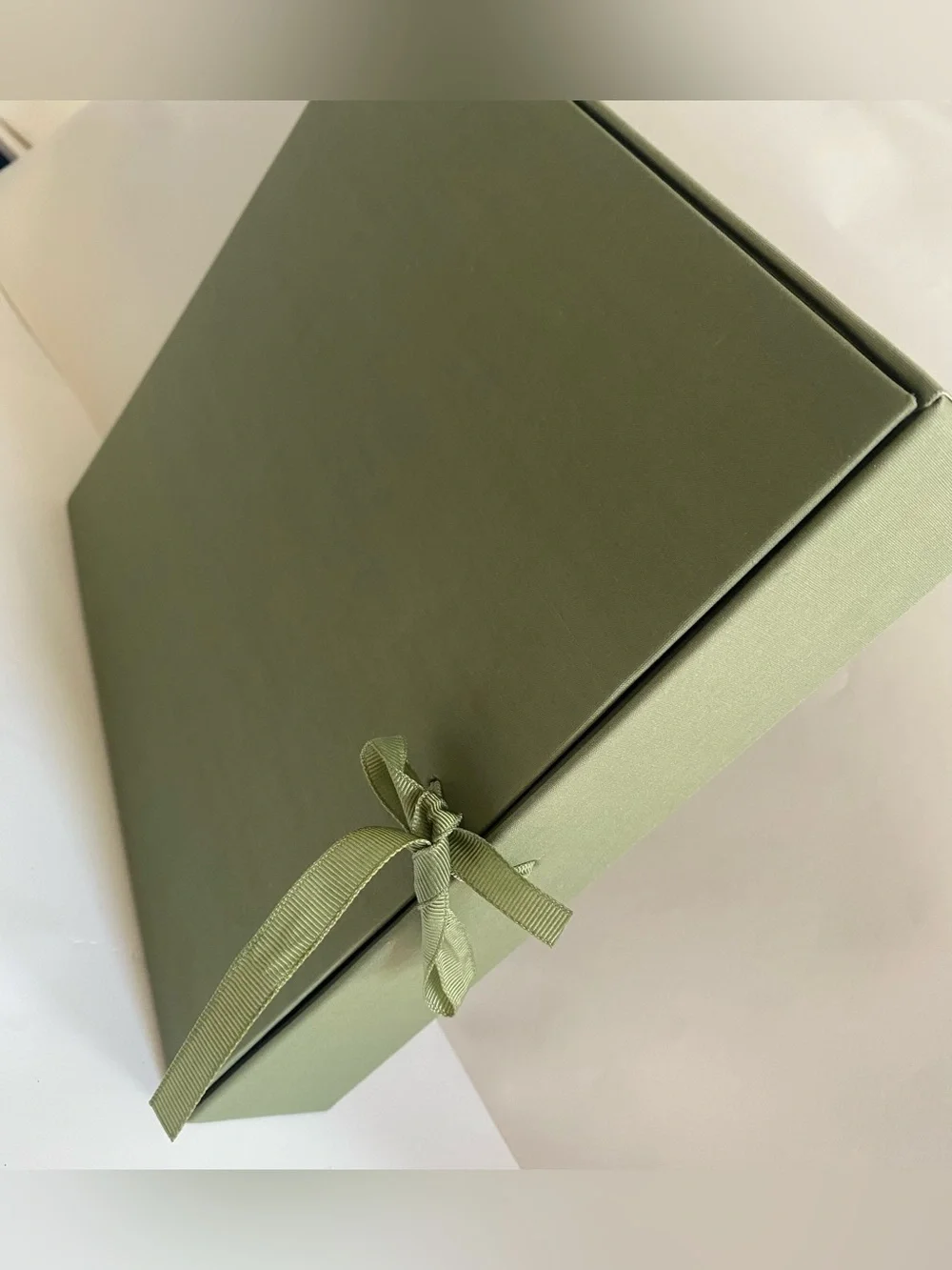 Olive Green Cloth Covered Scrapbook Album and Box, New 8”x8” Pages